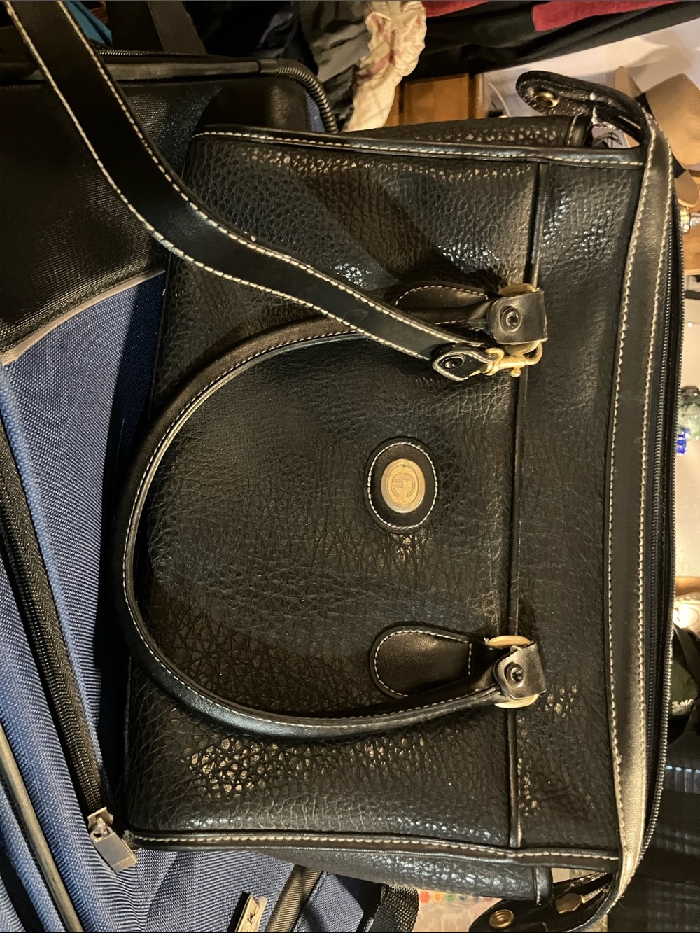 Vintage Dooney & Bourke leather satchel, black pebble leathered